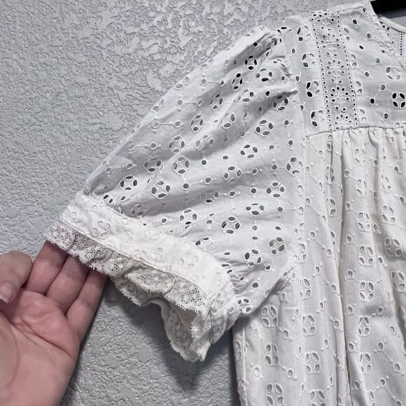 J. Crew Women Puff Sleeve Lace Eyelet Mini Dress Ivory Size 12 Fit Flare Lined - Picture 4 of 9